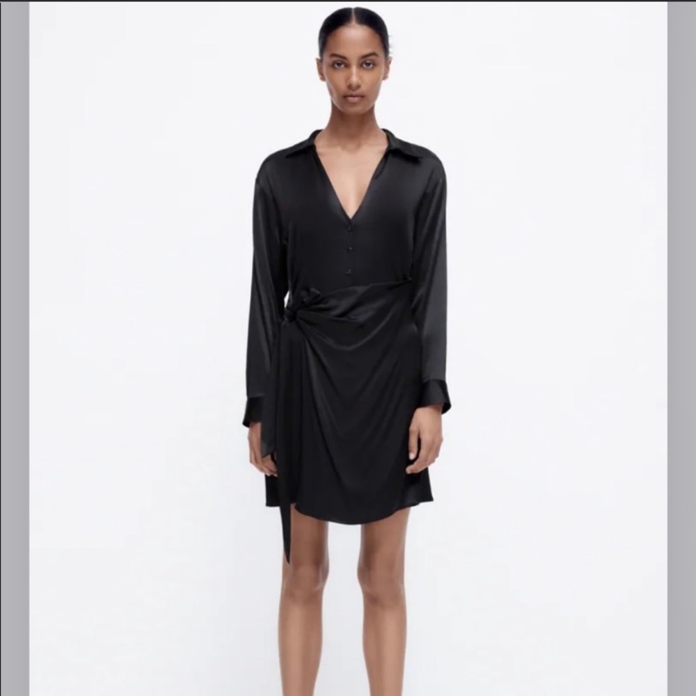 ZARA BLACK SLIK SHIRT DRESS